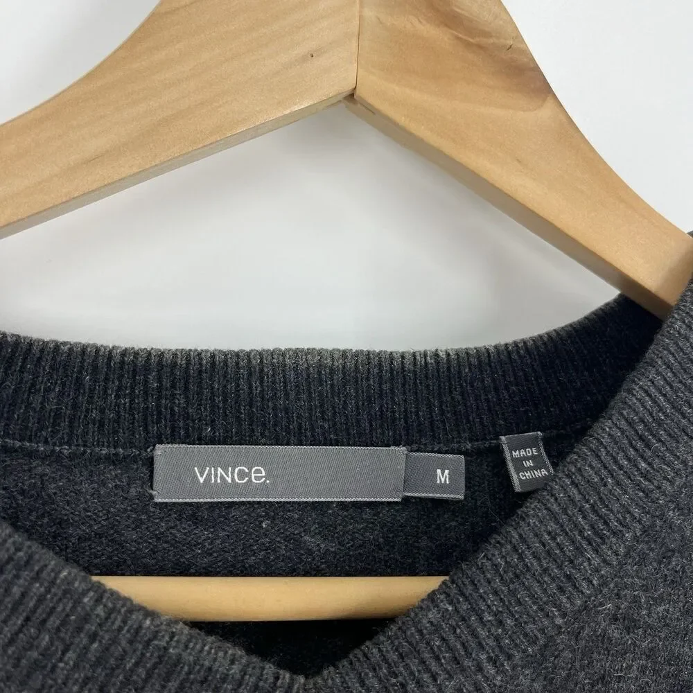 Vince Cashmere Sweater Size Medium Mens Gray Raglan Pullover Elbow Patch V Neck